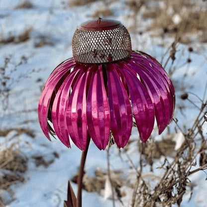 Metal Coneflower Bird Feeder with Removable Lid and Weather-Resistant Finish