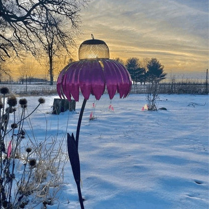 Metal Coneflower Bird Feeder with Removable Lid and Weather-Resistant Finish