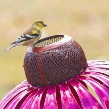 Metal Coneflower Bird Feeder with Removable Lid and Weather-Resistant Finish