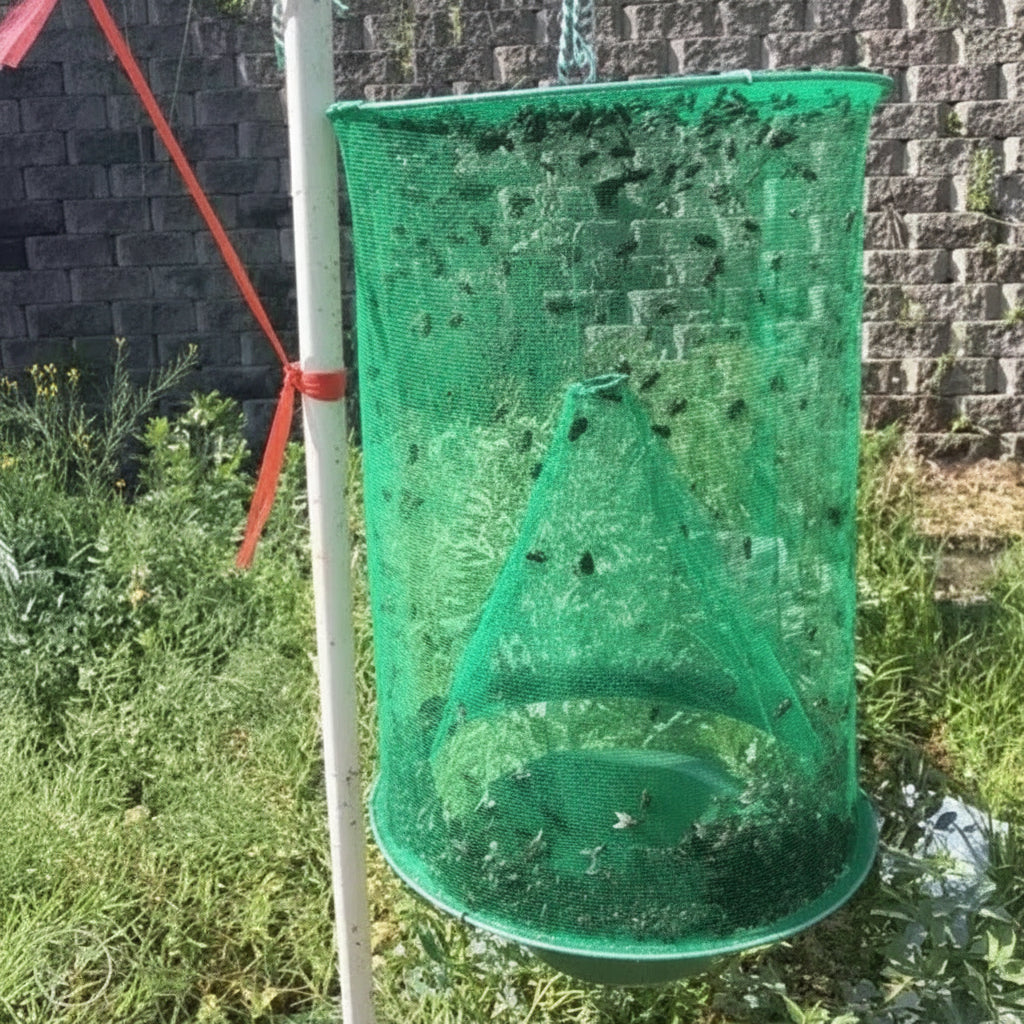 Hanging Fly Trap with Funnel Entry System and Weather-Resistant Wire Frame
