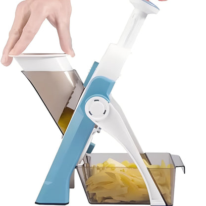 Manual Vegetable Slicer with Interchangeable Blades and Collection Tray