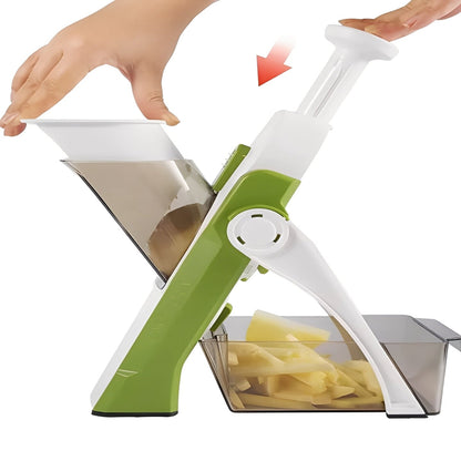 Manual Vegetable Slicer with Interchangeable Blades and Collection Tray