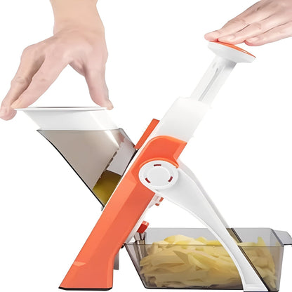 Manual Vegetable Slicer with Interchangeable Blades and Collection Tray