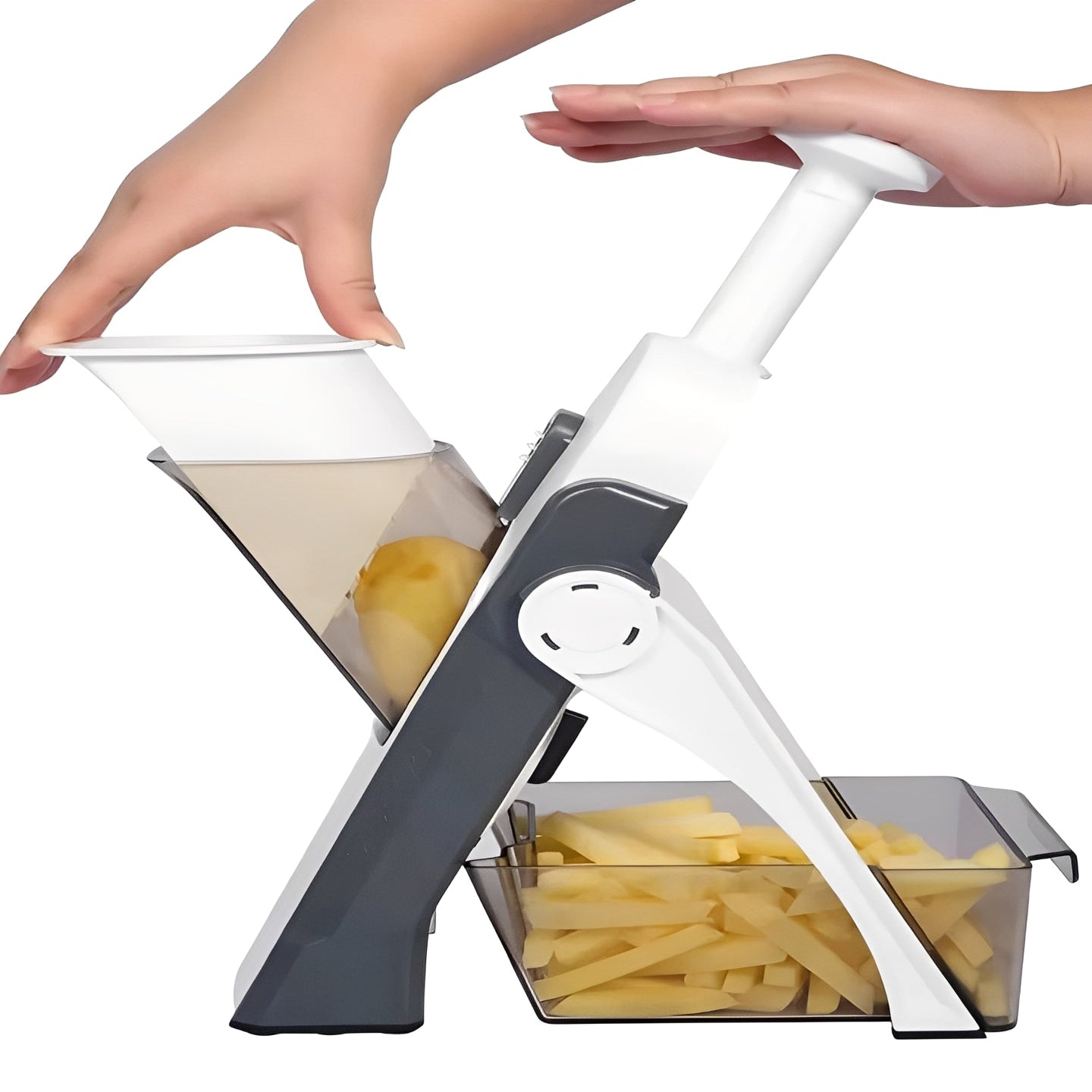Manual Vegetable Slicer with Interchangeable Blades and Collection Tray