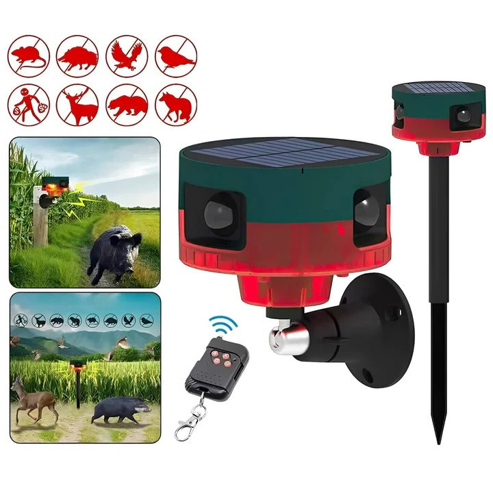 Motion-Activated Solar Pest Deterrent with LED Strobe and 13-Sound Patterns, 26.2ft Range