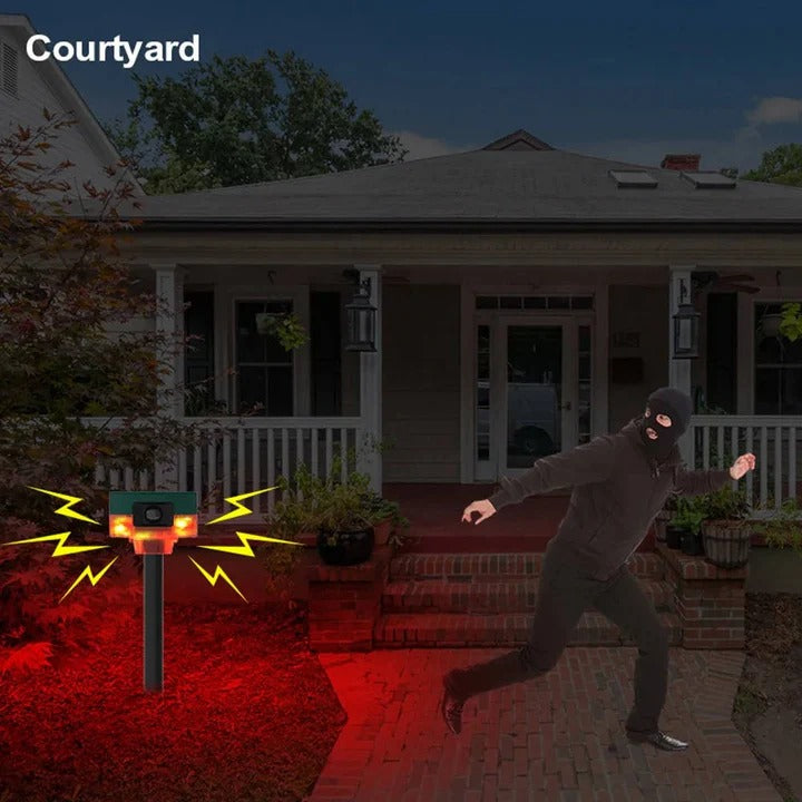 Motion-Activated Solar Pest Deterrent with LED Strobe and 13-Sound Patterns, 26.2ft Range