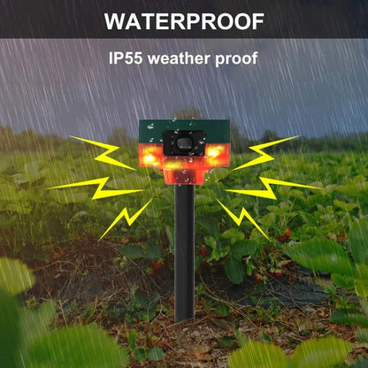 Motion-Activated Solar Pest Deterrent with LED Strobe and 13-Sound Patterns, 26.2ft Range