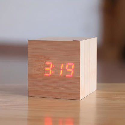 Wood Block Digital Clock with Illuminated Display