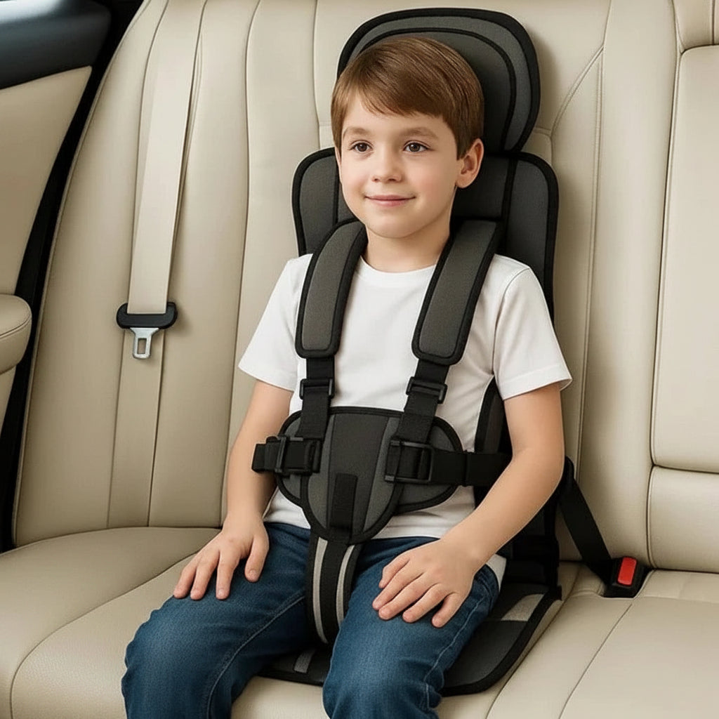 Foldable Travel Car Seat with Five Point Harness and Washable Padding, Ages 1-14
