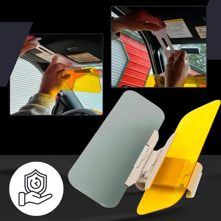 Dual Lens Car Visor Extender with Gray and Yellow Lenses for Day and Night Driving