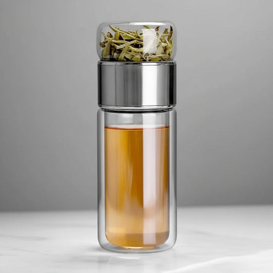 Tea Infuser Bottle with Built-In Filter and Double-Wall Borosilicate Glass, 430ml