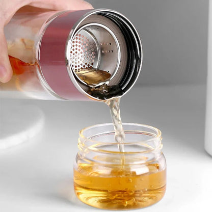 Tea Infuser Bottle with Built-In Filter and Double-Wall Borosilicate Glass, 430ml