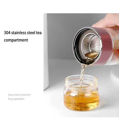 Tea Infuser Bottle with Built-In Filter and Double-Wall Borosilicate Glass, 430ml