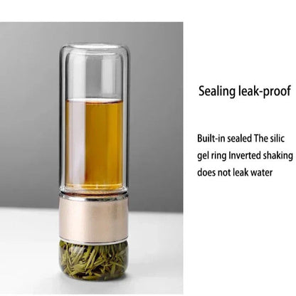 Tea Infuser Bottle with Built-In Filter and Double-Wall Borosilicate Glass, 430ml