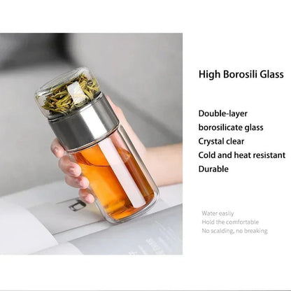 Tea Infuser Bottle with Built-In Filter and Double-Wall Borosilicate Glass, 430ml
