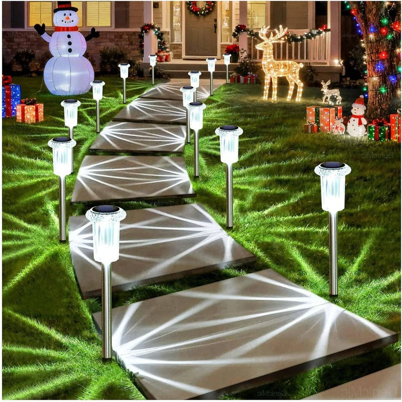 Solar Pathway Lights with Snowflake Pattern Projection and Automatic Dusk-to-Dawn Operation, 10-Pack