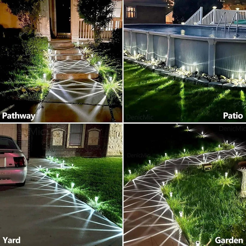 Solar Pathway Lights with Snowflake Pattern Projection and Automatic Dusk-to-Dawn Operation, 10-Pack