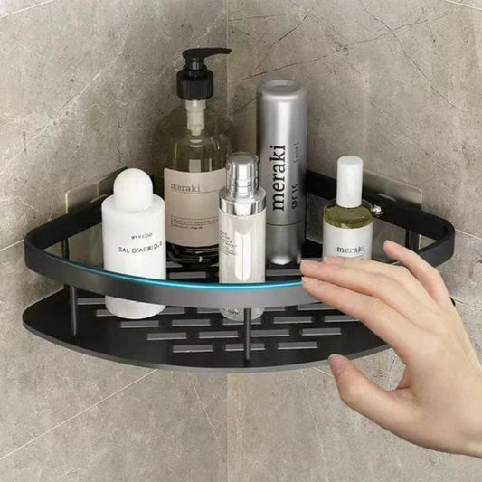 Aluminum Shower Caddy with Adhesive Mount and Removable Hook, Open Drainage