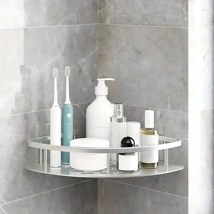 Aluminum Shower Caddy with Adhesive Mount and Removable Hook, Open Drainage