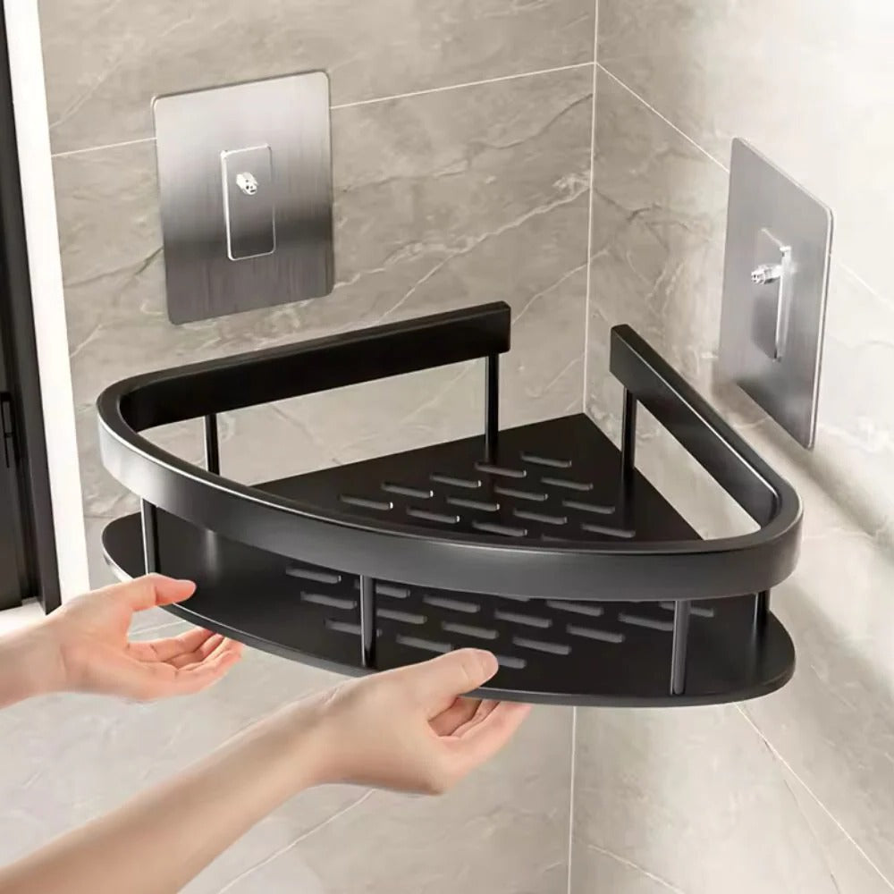 Aluminum Shower Caddy with Adhesive Mount and Removable Hook, Open Drainage