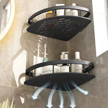 Aluminum Shower Caddy with Adhesive Mount and Removable Hook, Open Drainage