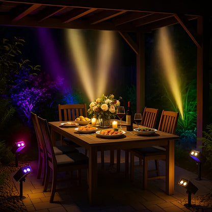 Solar Spotlight with Adjustable Zoom Lens and RGB Color Modes, IP65 Waterproof