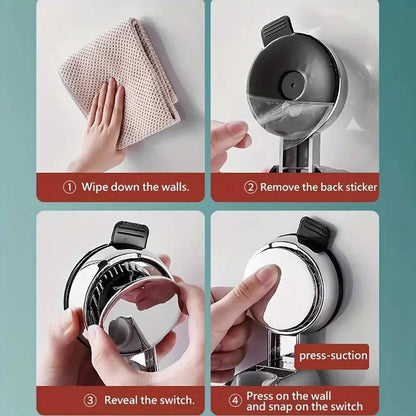 Suction Cup Shower Head Holder with 360-Degree Rotation and Adjustable Height