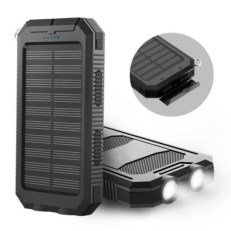 Solar Power Bank with Dual USB Charging and LED Flashlight, 500000mAh Capacity