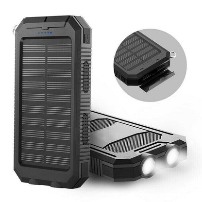 Solar Power Bank with Dual USB Charging and LED Flashlight, 500000mAh Capacity