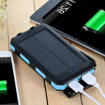 Solar Power Bank with Dual USB Charging and LED Flashlight, 500000mAh Capacity