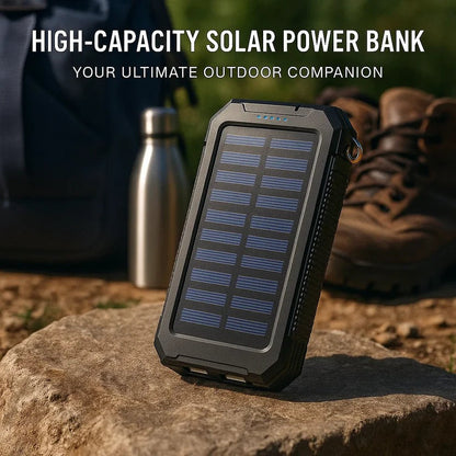 Solar Power Bank with Dual USB Charging and LED Flashlight, 500000mAh Capacity