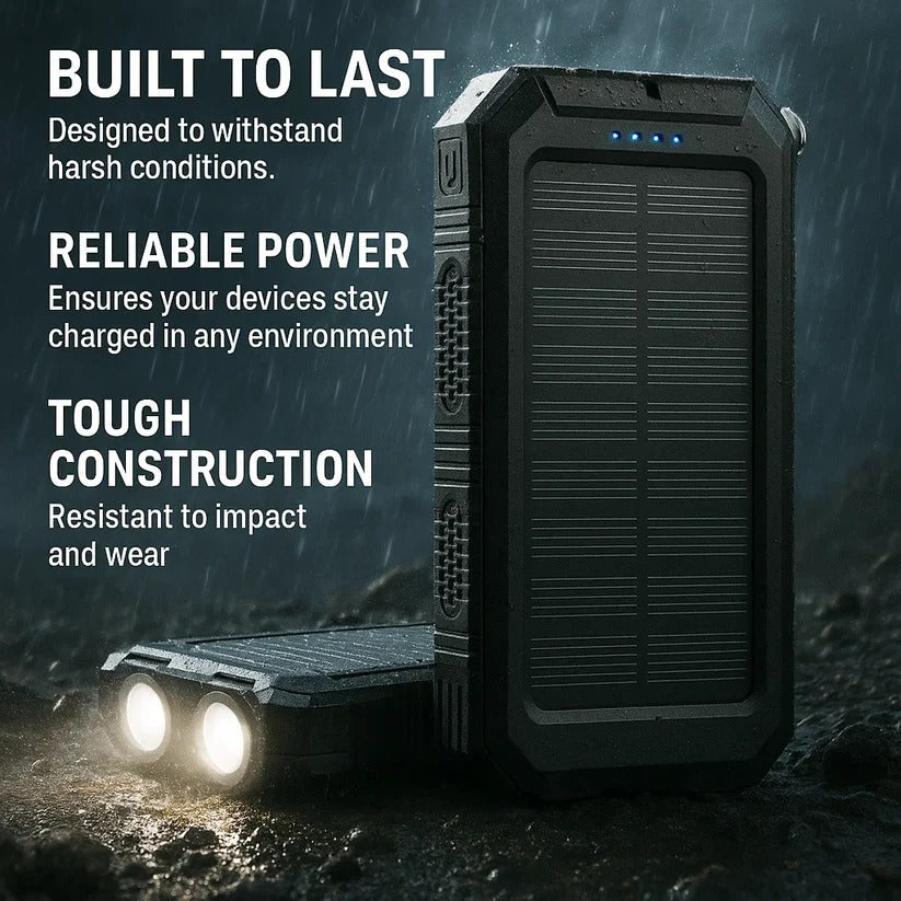 Solar Power Bank with Dual USB Charging and LED Flashlight, 500000mAh Capacity