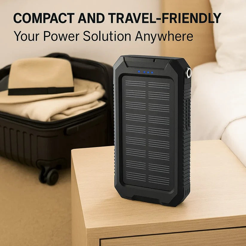 Solar Power Bank with Dual USB Charging and LED Flashlight, 500000mAh Capacity