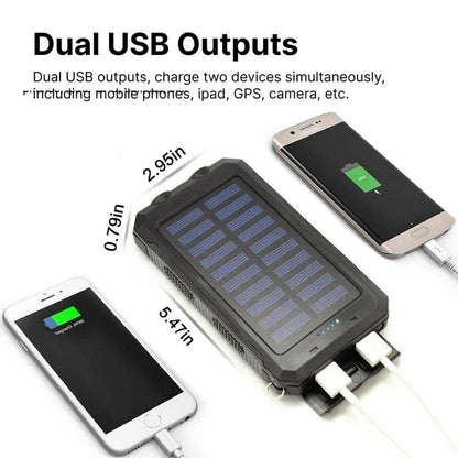 Solar Power Bank with Dual USB Charging and LED Flashlight, 500000mAh Capacity