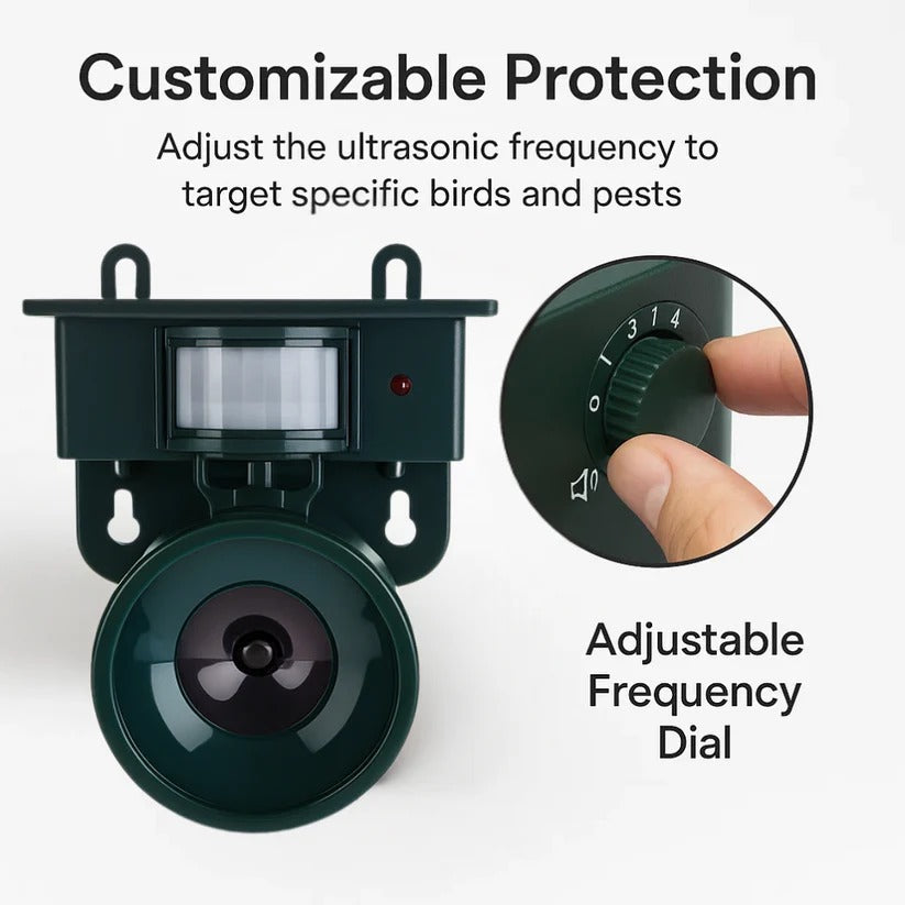 Solar-Powered Motion Sensor Bird Repeller with Adjustable Sound and Infrared Detection