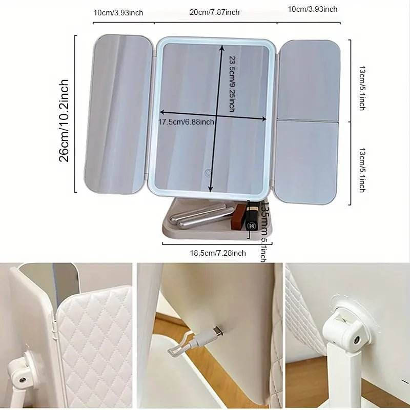 LED Makeup Mirror with Triple Lighting Modes, Dimmable Touch Screen Vanity Mirror, Portable High Definition Tabletop Cosmetic Mirror for Travel & Dressing Room
