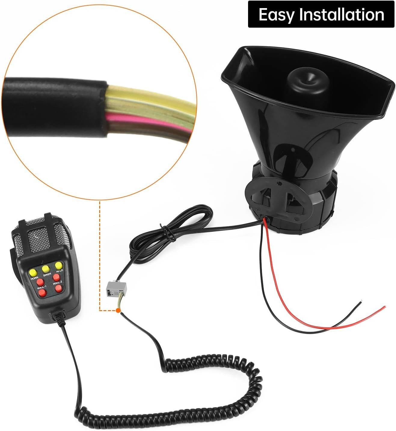 12V 80W Car Warning Horn PA Speaker System, 7 Tone Vehicle Security Alert Amplifier