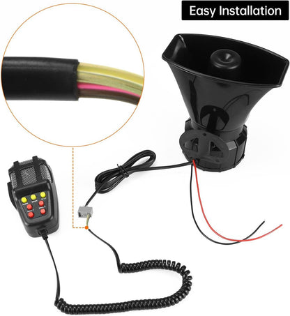 12V 80W Car Warning Horn PA Speaker System, 7 Tone Vehicle Security Alert Amplifier