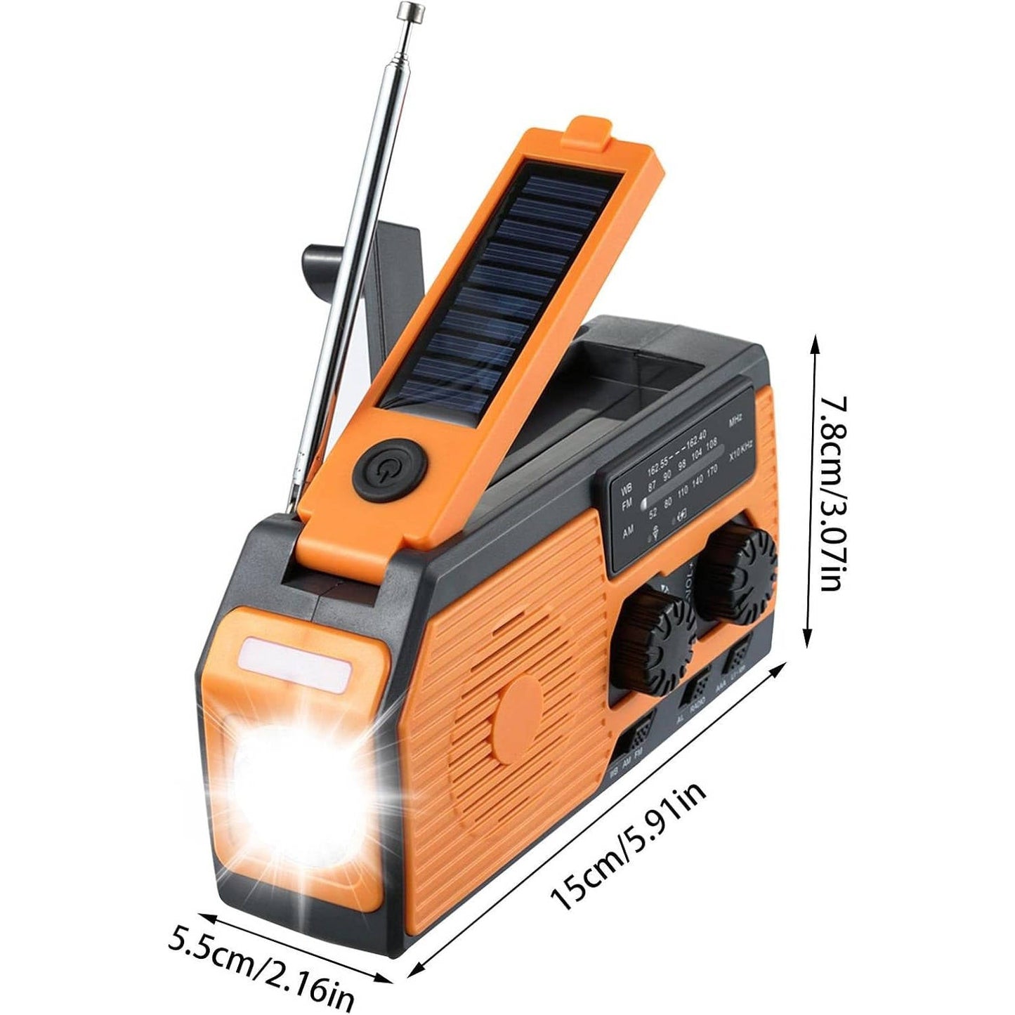 Emergency Radio with Solar Panel and Hand Crank, 5000mAh Power Bank