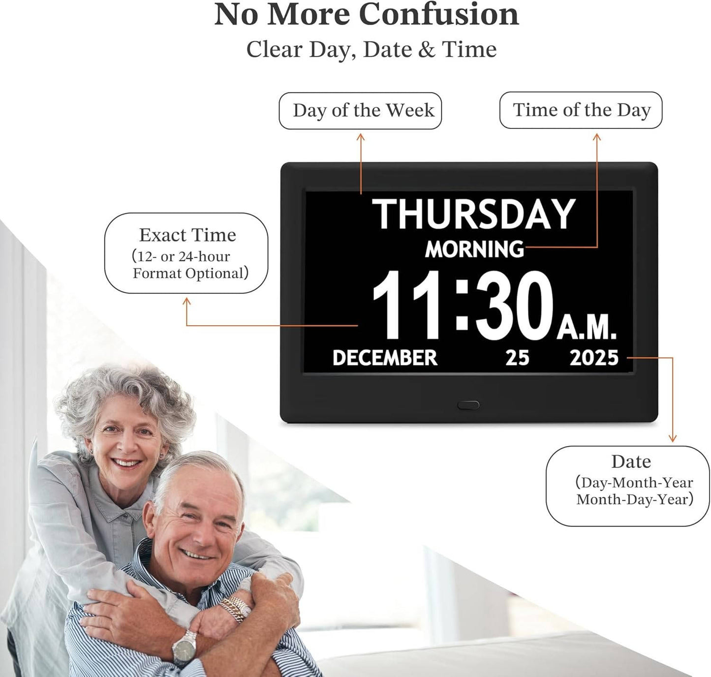 8 Inch Dementia Clock for Seniors, Large Display Digital Clock with Date, Time and Day, 10 Reminders, 6 Alarms, Auto Dimming, Remote Control