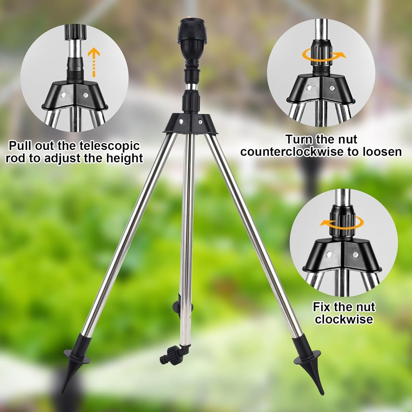 Garden Watering Tripod Sprayer Sprinkler, Heavy Duty Impact Lawn Sprinkler with Telescoping Metal Stand, Large Area Coverage Watering System for Yard and Agriculture
