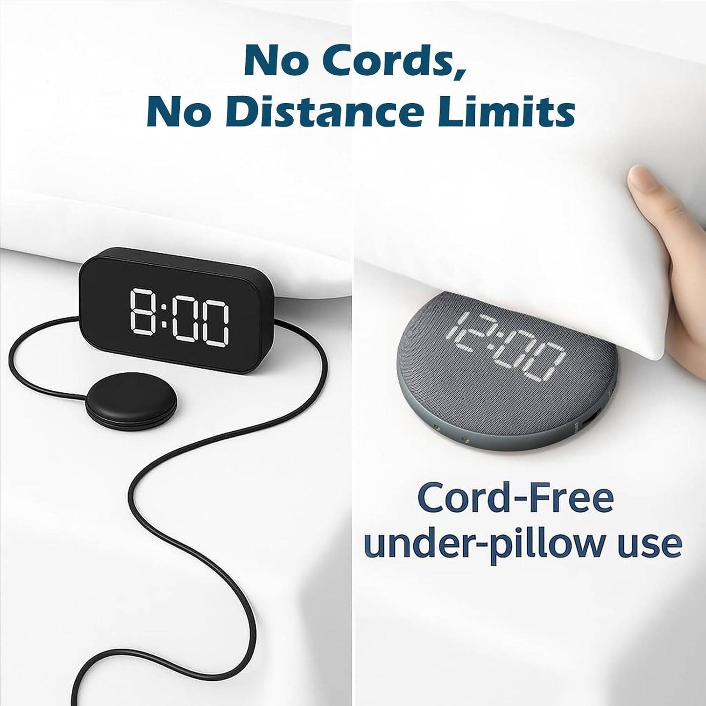 Super Loud Alarm Clock for Heavy Sleepers Adults Teens, Vibrating Alarm Clock Bed Shaker Under Pillow, Rechargeable Battery Powered Portable Travel Clock with Auto Dim Display