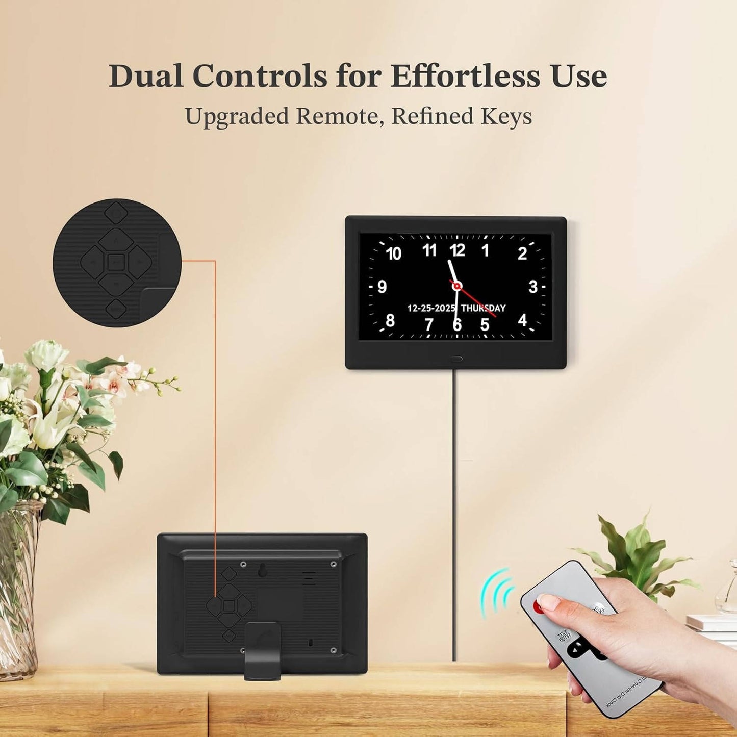 8 Inch Dementia Clock for Seniors, Large Display Digital Clock with Date, Time and Day, 10 Reminders, 6 Alarms, Auto Dimming, Remote Control