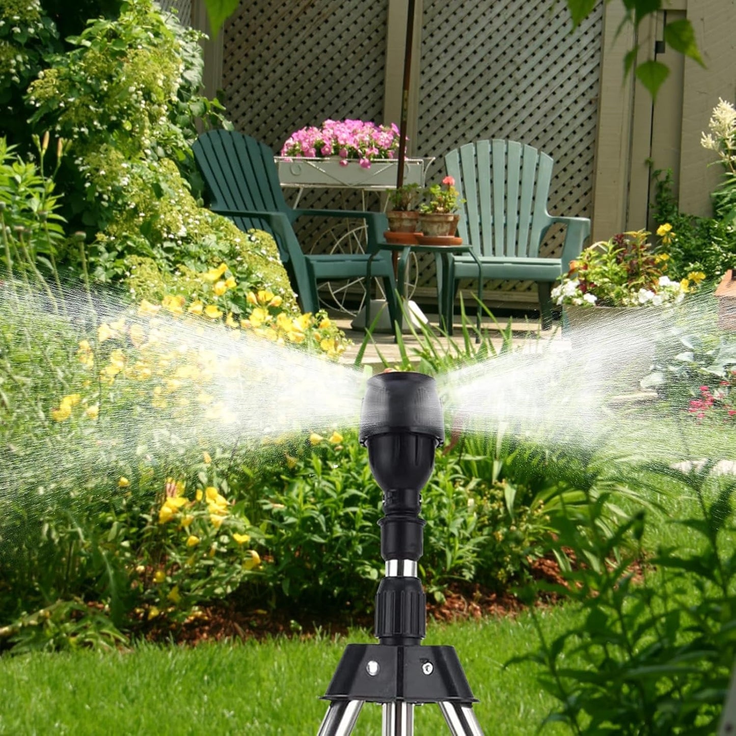 Garden Watering Tripod Sprayer Sprinkler, Heavy Duty Impact Lawn Sprinkler with Telescoping Metal Stand, Large Area Coverage Watering System for Yard and Agriculture