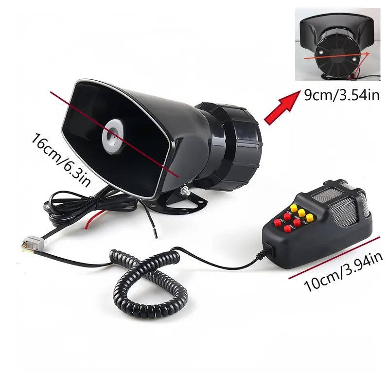 12V 80W Car Warning Horn PA Speaker System, 7 Tone Vehicle Security Alert Amplifier