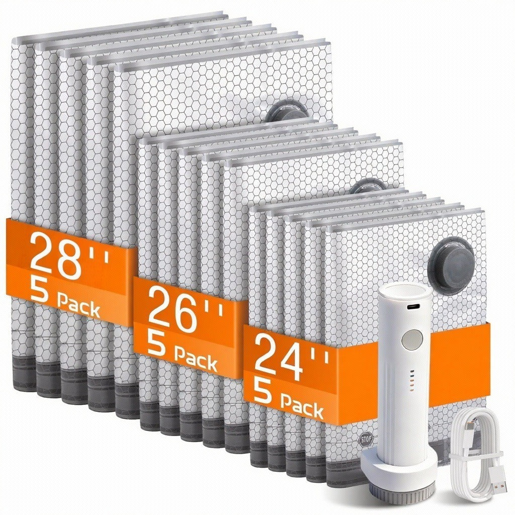 15 Pack Vacuum Storage Bags for Travel with Rechargeable Cordless Pump, Space Saver Compression Packing Bags for Luggage Combo Size