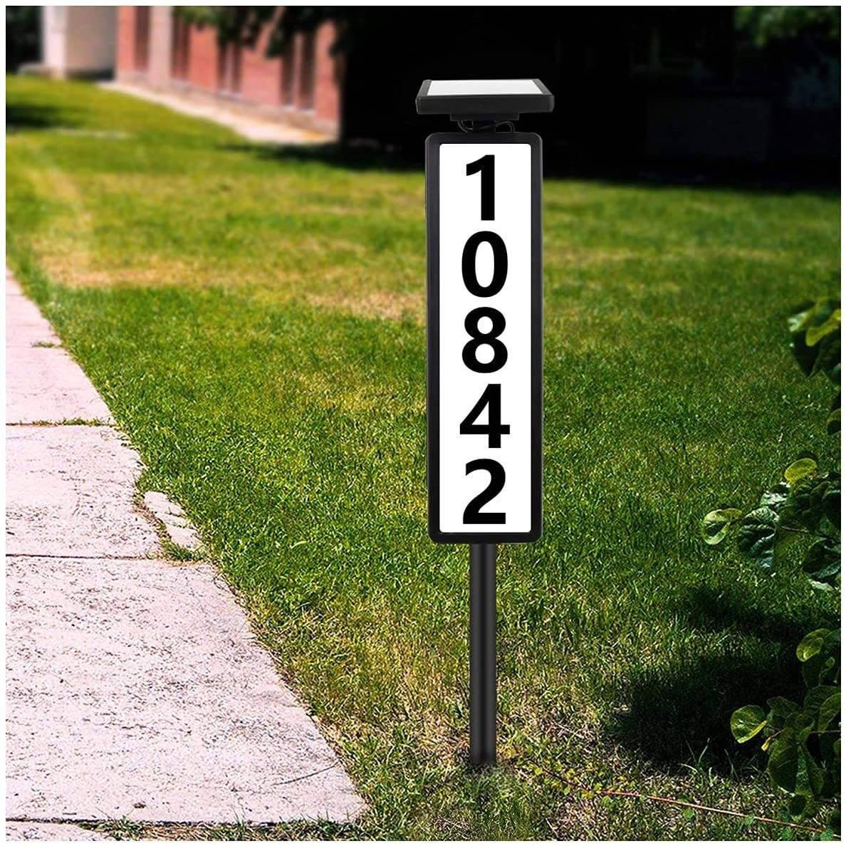 Solar Powered Address Stake LED, Wireless Lighted House Number Sign Customizable Outdoor