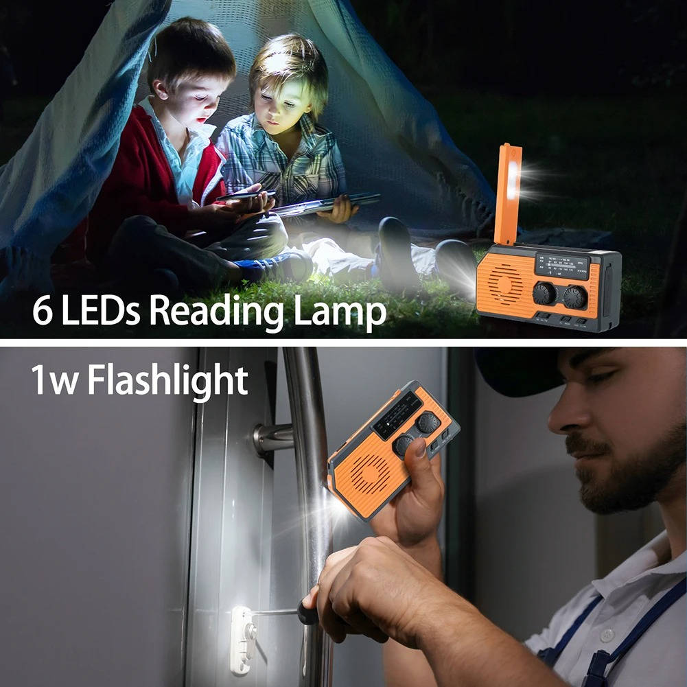 Emergency Radio with Solar Panel and Hand Crank, 5000mAh Power Bank