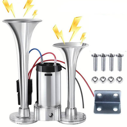 12V Dual Air Horn Kit 600DB, Loud Compressor Horn for Trucks Boats Emergency Alert