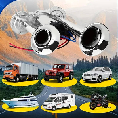 12V Dual Air Horn Kit 600DB, Loud Compressor Horn for Trucks Boats Emergency Alert